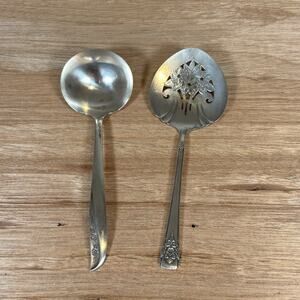 Silver Plated‎ Serving Spoon WM Rogers Set: Mountain Rose Pattern & Gravy Spoon